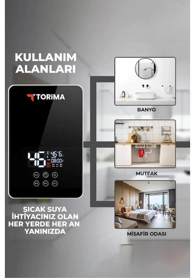 Şofben Elektrikli Su Isıtıcı 7000w Banyo Mutfak Tipi Duvara Monte Su Isıtıcısı Wh01 Siyah