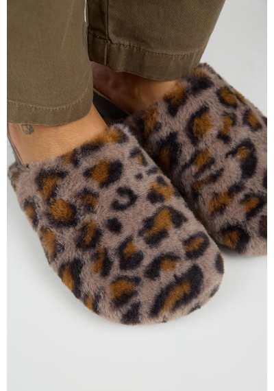 Manijero Leda Kadın Peluş Düz Vizon Leopar Terlik