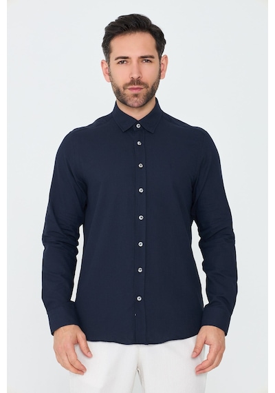 White Stone Lacivert %100 Pamuk Dynamic Fit Erkek Uzun Kollu Gömlek