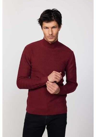 Tudors Slim Fit Dar Kesim Yarım Balıkçı Yaka Desenli Tüylenmeyen Bordo Erkek Triko Kazak-29581 Bordo Tudors Slim Fit Dar Kesim Yarım Balıkçı Yaka Desenli Tüylenmeyen Bordo Erkek Triko Kazak-29581 Bordo