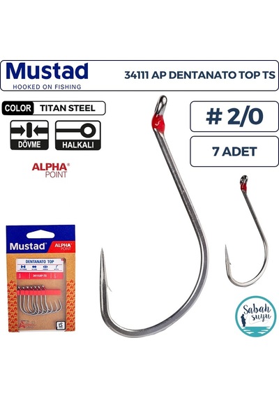 Mustad 34111 Ap Dentanato Top Delikli Olta İğnesi Ts 2/0 7 Adet