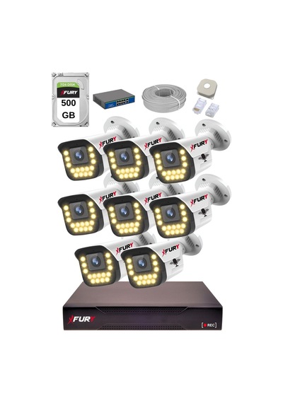 Fury 15 Warm Led Ip Güvenlik Kamera Seti 8 Kameralı Sesli 4mp Gece Renkli Su Geçirmez 1403s 500gb