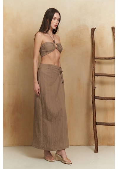 Mai Collection Mai Studios Co. Lovina Çizgili Vizon Crop Etek Takım Vizon