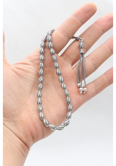 Erkek 925 Ayar Gümüş Kalem Işçilikli Oksitli Tesbih Orta Boy -22 Gr- 901352 Gümüş