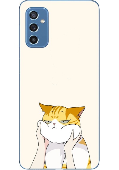 Samsung Galaxy M52 Uyumlu Sarı Kedi Yanakları Baskılı Silikon Kılıf Renkli