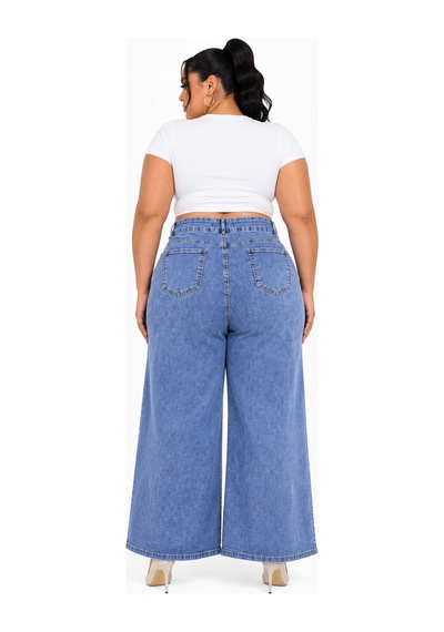 Zanessi Büyük Beden Denim Taşlı Yüksek Bel Ön Cep Detaylı Taşlı Bol Paça Kadın Pantolon Mavi Zanessi Büyük Beden Denim Taşlı Yüksek Bel Ön Cep Detaylı Taşlı Bol Paça Kadın Pantolon Mavi