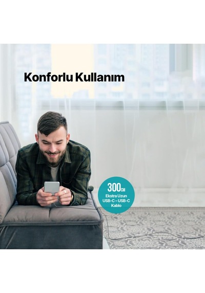 Alumicable Usb-c - Usb-c 300cm 60w Pd/qc Hızlı Şarj/data Kablosu Uzay Grisi