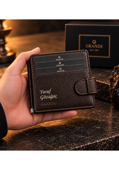 Grande 711 Hakiki Deri Menteşeli Para Bölmeli Erkek Mıknatıslı Kartlık/cüzdan Kahverengi - Taba