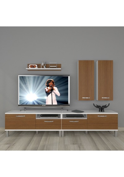 Decoraktiv Eko 5220d Slm Krom Ayaklı Tv Ünitesi Tv Sehpası Beyaz - Ceviz
