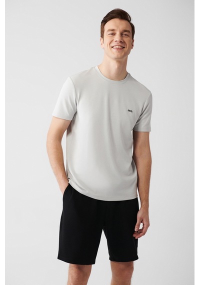 Avva B001040 Bisiklet Yaka Sırt ve Göğüsü Logo Baskılı Erkek T-Shirt - Gri