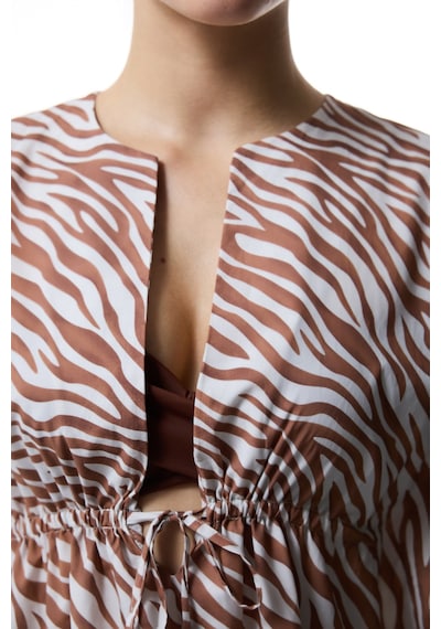 Penti Gale Zebra Desenli Bağlama Detaylı Mini V Yaka Kaftan Çok Renkli