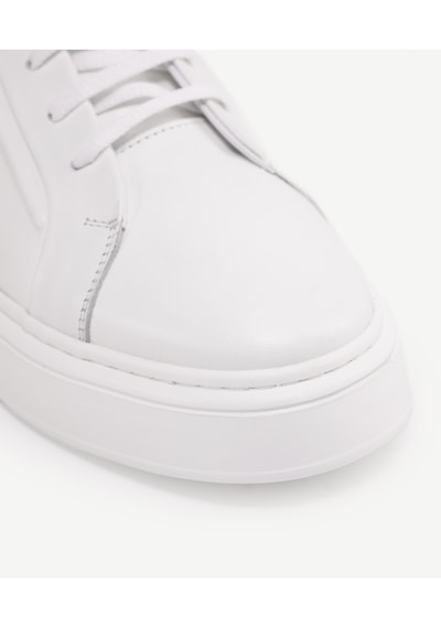 Yargıcı Silikon Kabartmanlı Deri Bağlı Sneakers Beyaz