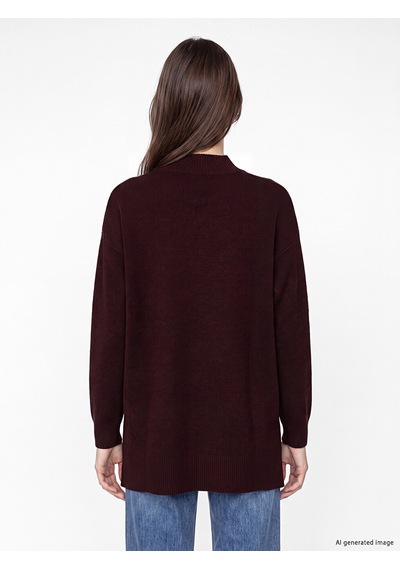 Lcw Modest Bordo Yarım Balıkçı Yaka Kadın Triko Tunik