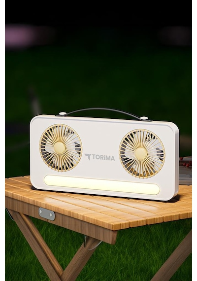 Torima F-23 Beyaz Led Işıklı Çift Fanlı Mini Masaüstü Vantilatör 1200mah Şarjlı Taşınabilir Fan