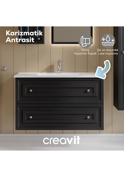 Creavit Kayra Lavabo Dolabı Çekmeceli 100cm Mat Antrasit Mat Antrasit Creavit Kayra Lavabo Dolabı Çekmeceli 100cm Mat Antrasit Mat Antrasit