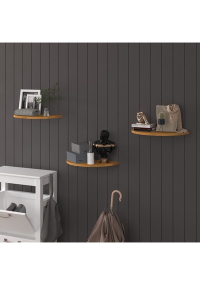 Asra Trend Oval Duvar Rafı DRF-04 %100 MDF 3'lü Dekoratif Organizer Kitaplık Petra