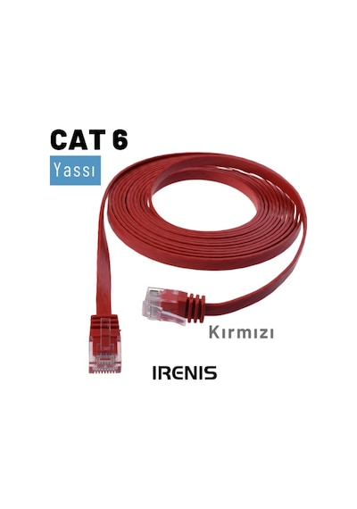 Irenis CAT6 Kablo Yassı Ethernet Network Lan Ağ İnternet Kablosu 10 M Kırmızı