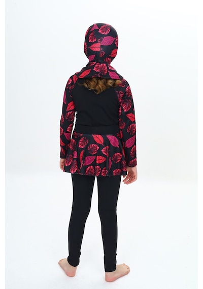 My Kids Wear Üç Parça Kız Çocuk Haşema, Tesettür, Etekli, Kapalı Mayo Mint Yeşili - Pembe