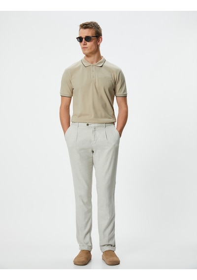 Koton Polo Yaka Tişört Slim Fit Düğmeli Kısa Kollu Biyeli Bej 4sam10162mk Ekru