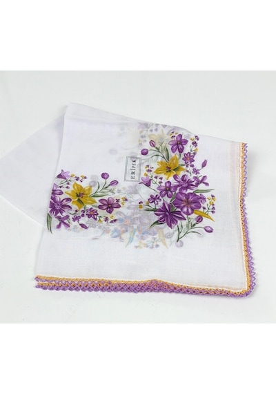 Eripek Oyalı Organik Pamuklu Yazma 0606131 Beyaz-mor