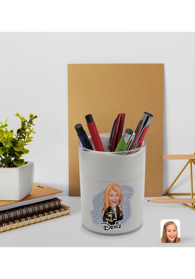 BK Gift Kişiye Özel Kadın Avukat Karikatürlü Beyaz Akrilik Kaleml