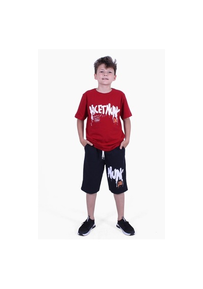 Fyk Kids Dg-nuk Yazı Baskılı Erkek Çocuk Yazlık Takım Kırmızı