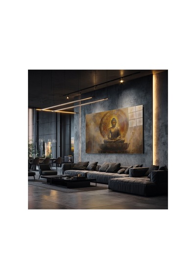 Altın Buddha Cam Tablo Dekoratif Duvar Tablosu Uv Baskılı Canlı Renkler Yatak Odası Ve Antre Doğum Günü Hediyesi 4mm Kırılmaz Cam
