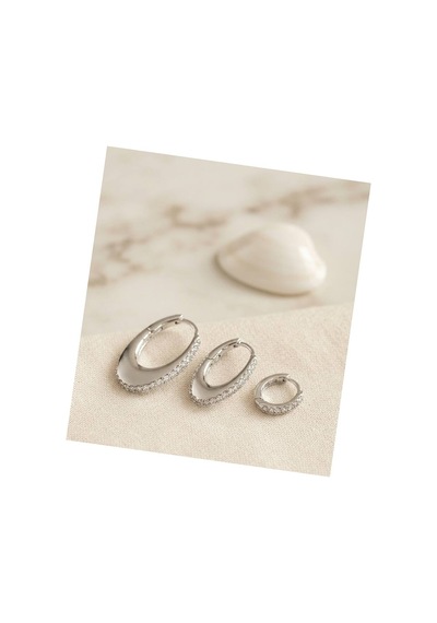 Gümüş Renk Oval Halka Model Zirkon Taşlı 3 Lü Küpe Set Tj-bkp11975 Evimdeyokyok