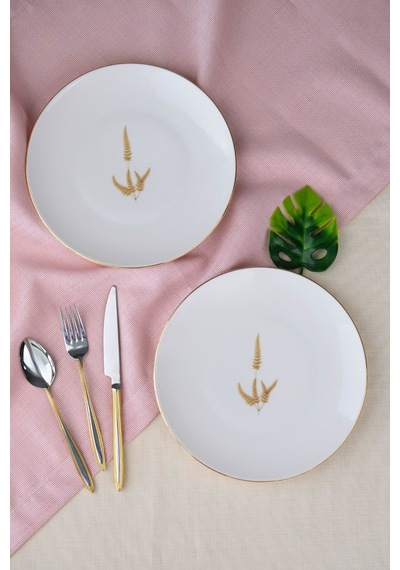 Tabak Evi Porselen Natura Marinum Altın Yaldız Pasta Tabağı 20,50cm 2 Li Çok Renkli