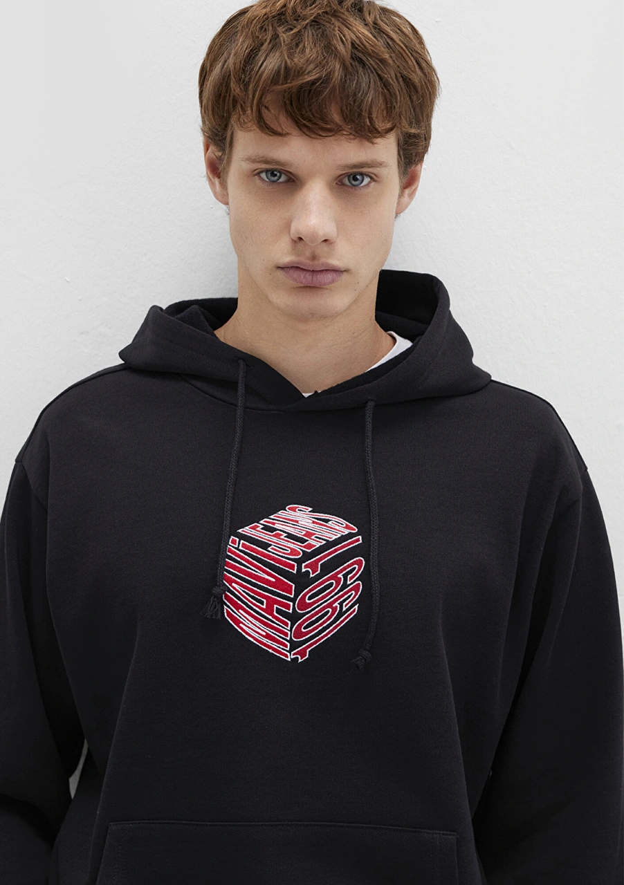 Mavi - Mavi Baskılı Kapüşonlu Siyah Sweatshirt 0s10397-900 Siyah