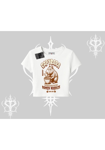 Tarzsokak Babby Tee Tshirt Cute Capybara Enjoying Ramen Noodles Artwork Beyaz