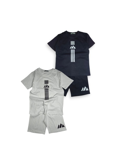 Minik Motion 2'li Set Kısa Kollu Tshirt Ve Şortlu Çocuk Minikmotion Alt Üst Takım Beyaz - Lacivert