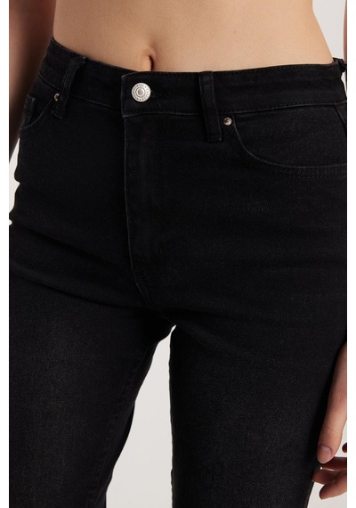 Tudors Kadın Regular Fit Cepli Geniş Paça Füme Jean Kot Pantolon-33899 Füme
