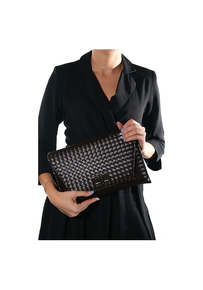 Maorı Kahverengi Örgü Kadın Clutch Çanta
