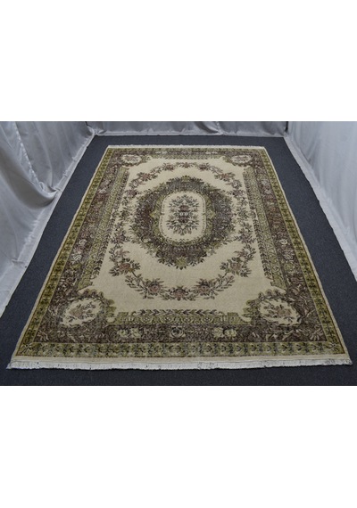 Zehra Abla Halı Vintage 6m2 El Dokuma Aubusson Model Eskitme Lüks Yün Salon Halısı 5867 Renkli