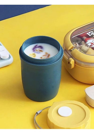 Termos Çorba Ve Yemek Kabı Taşıma - 300 Ml Sarı-lacivert Çok Renkli