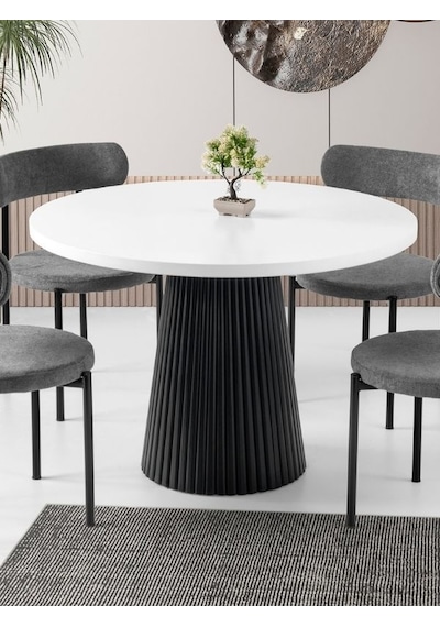 Milas Natural Ahşap Bohem Yemek Masası 130x130 Beyaz - Siyah