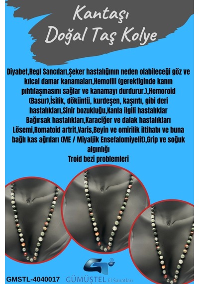 Sertifikalı Doğal Taş Kantaşı Taşı Kolye Aaa Kalite 6mm Çok REnkli