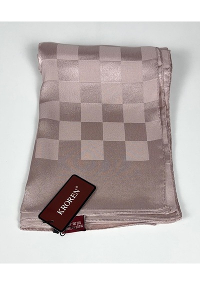 Kroren Krep Jakarlı Dama Desen Şal - 70 X 190 - 7379 Pudra