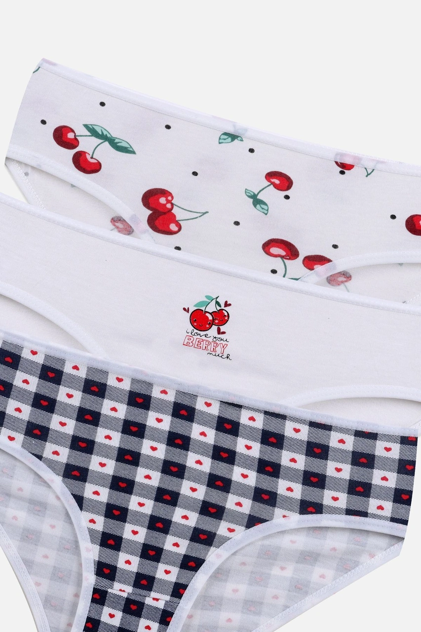 Koza İç Giyim Kız Çocuk 3'lü Penguen Desenli Slip 1050 Kırmızı - Siyah