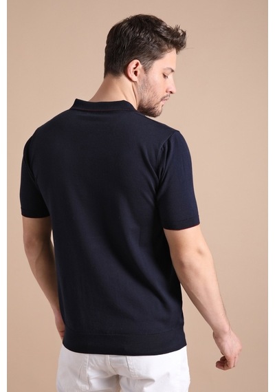 Ferraro Lacivert Polo Yaka Fermuarlı Erkek Pamuk Triko T-Shirt-Lacivert (417942893) Lacivert