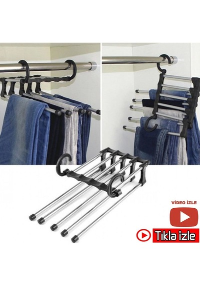 Pantolon Askılık 5 Li Hareketli Askı Hareketli 5 Li Askı Gümüş - Siyah