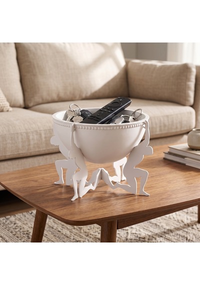 Modern İnsan Figürlü Metal Dekoratif Kâse Benzersiz Mumluk, Masaüstü Dekoru Ve Düzenleyici Paşa Craft House Beyaz