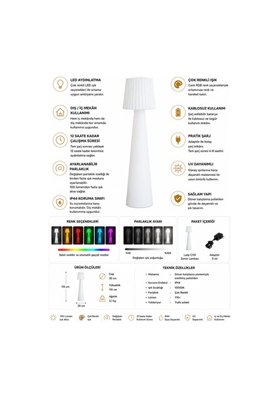 Lady Kablosuz Rgb Led Lambader Beyaz
