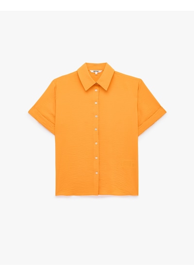 Koton Viskon Salda Kumaş Regular Fit Klasik Yaka Kısa Kollu Gömlek Turuncu 6sak60178ew