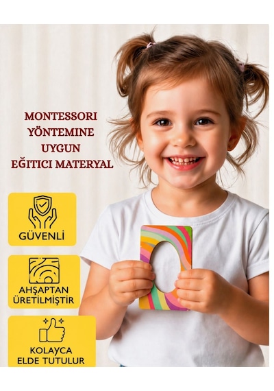 Montessori Ahşap Bultak Dr Seguin Geometrik Plakalar Şekil Desen Eşleştirme Seti 40 Parça 3+ 6x10 Cm