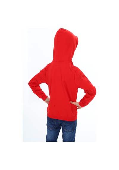 Toontoy Kids Toontoy Erkek Çocuk Relax Fit Kapüşonlu Cepli Reglan Kol Baskılı Sweatshirt - 2 İplik Kırmızı