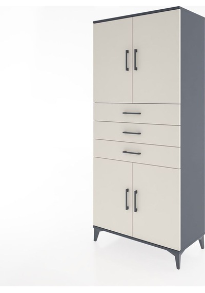 Hyperion Dolap 3 Raflı 3 Çekmeceli 4 Kapaklı 88x44x195 Antrasit-aytaşı Antrasit