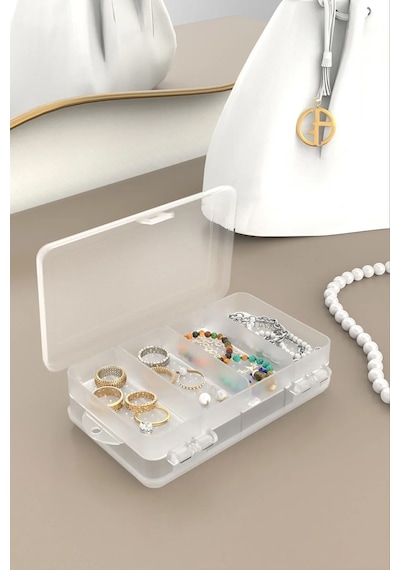 Maxi Home Çok Amaçlı Çift Bölmeli Mini Takı Ve Aksesuar Kutusu Organizer Şeffaf