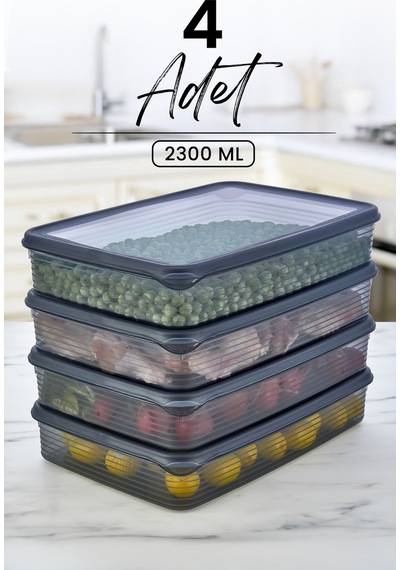 4 Lü 2300 Ml Buzdolabı Ve Mikrodalga Saklama Kabı - Buzdolabı Organizeri Saklama Kutusu Antrasit